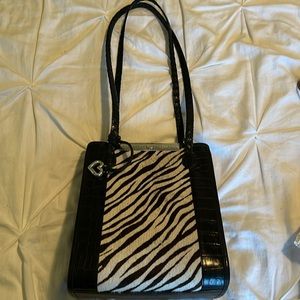 BRIGHTON Authentic Black Leather Zebra Print Calf Hair Shoulder Bag